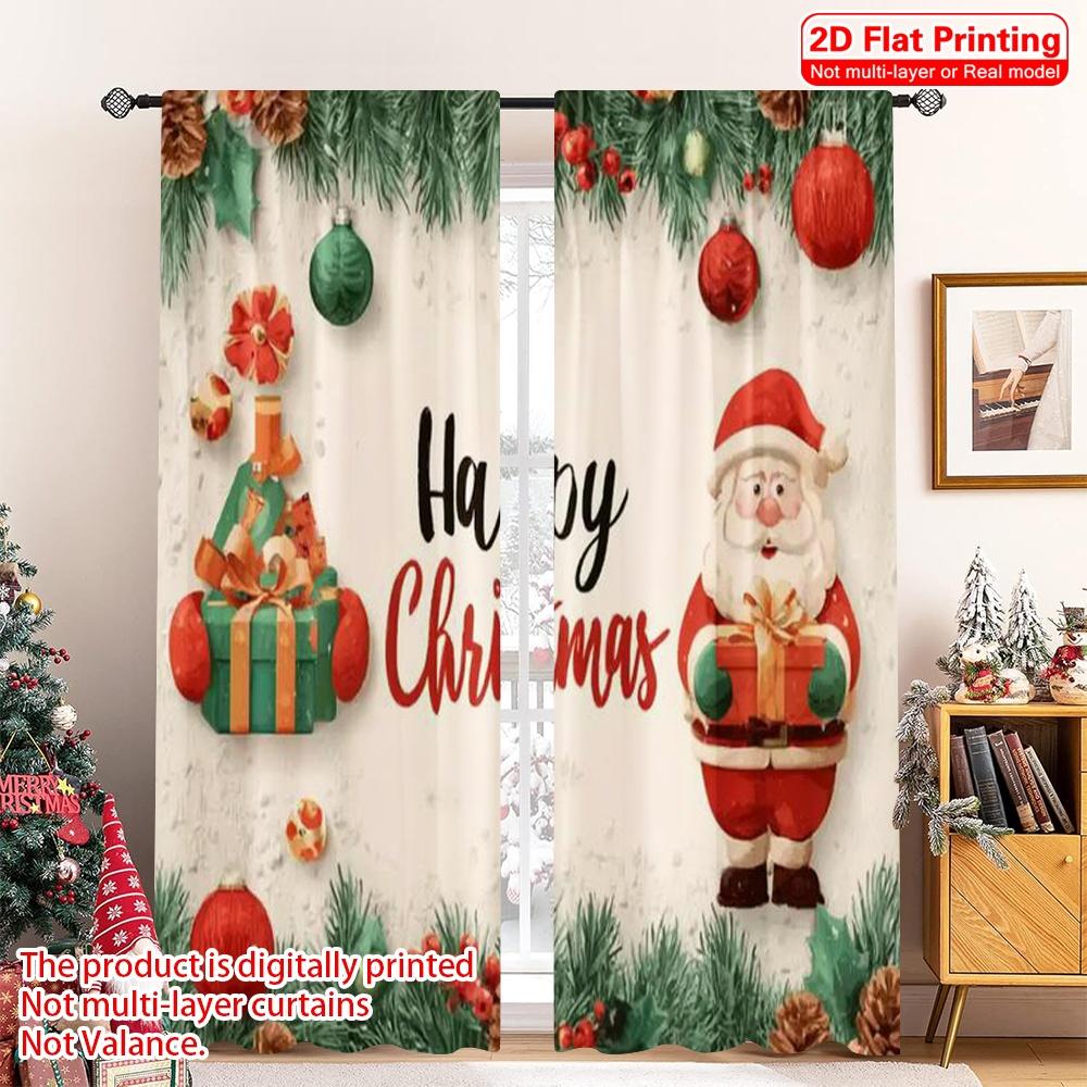 

Set Of 2 Flat Printing Christmas Curtains Atmosphere Polyester Without Electricity Holiday Decorations Use Made W100*H70(CM)-Grommet top&2PCS