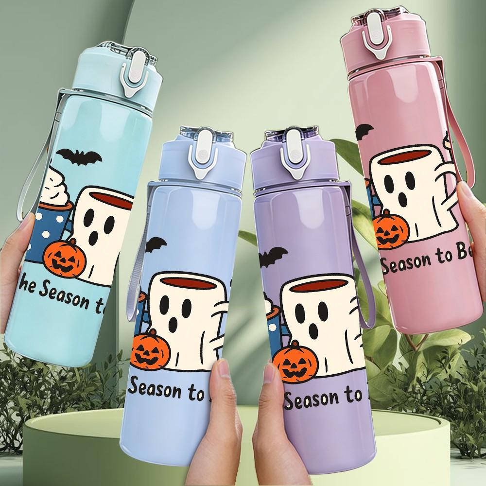 1PC Fall Coffee Cup Ghost 750ml Color Plastic Sports Water Bottle Leakproof Flip Straw Lid Suitable for Sports Office Home Use