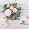 6Pcs Nordic Simulation Soft Rubber Feel Circular Eucalyptus Home Soft Decoration DIY Bouquet with Green Plants.