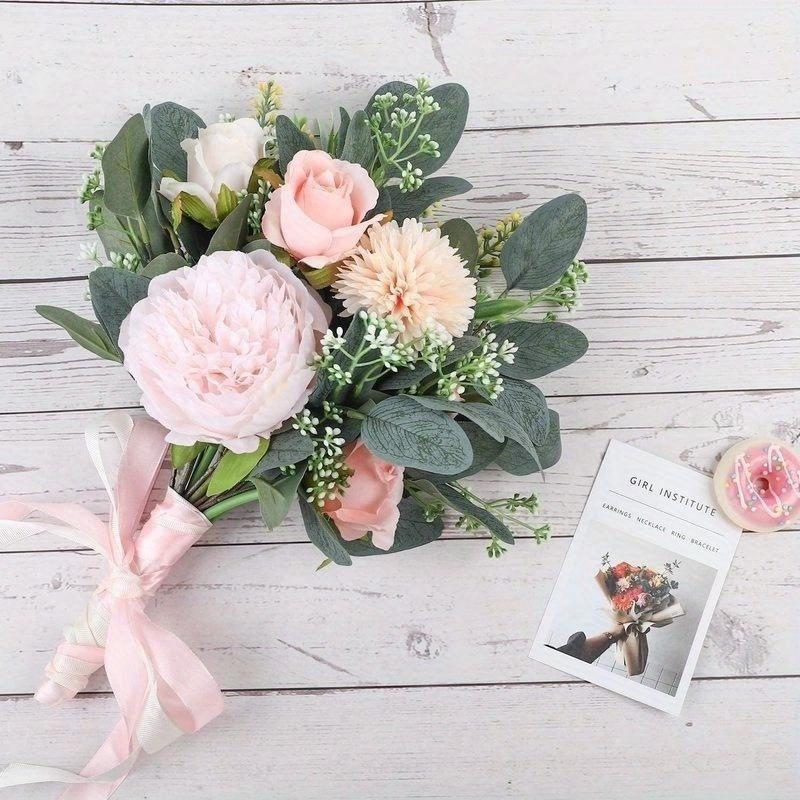 6Pcs Nordic Simulation Soft Rubber Feel Circular Eucalyptus Home Soft Decoration DIY Bouquet with Green Plants.