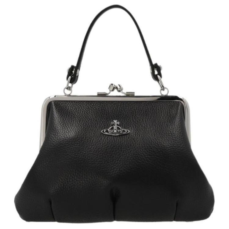 VIVIENNE WESTWOOD Queen Mother Silver Buckle Synthetic Leather Shoulder Tote Bag Women Handbags Black 52020003S000DPFN403