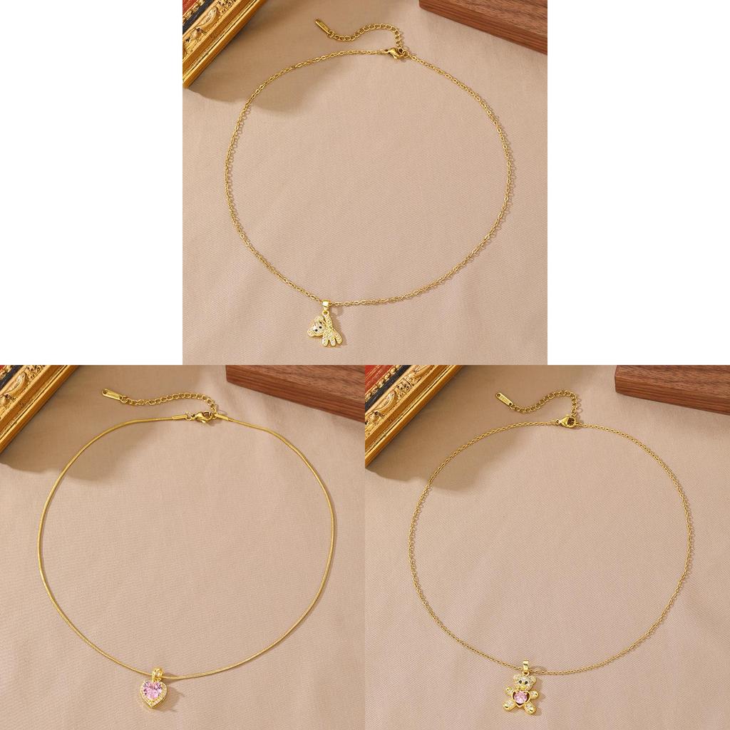 Floral Animal Zircon Necklace For Women With Stainless Steel Chain Elegant Jewelry Gift