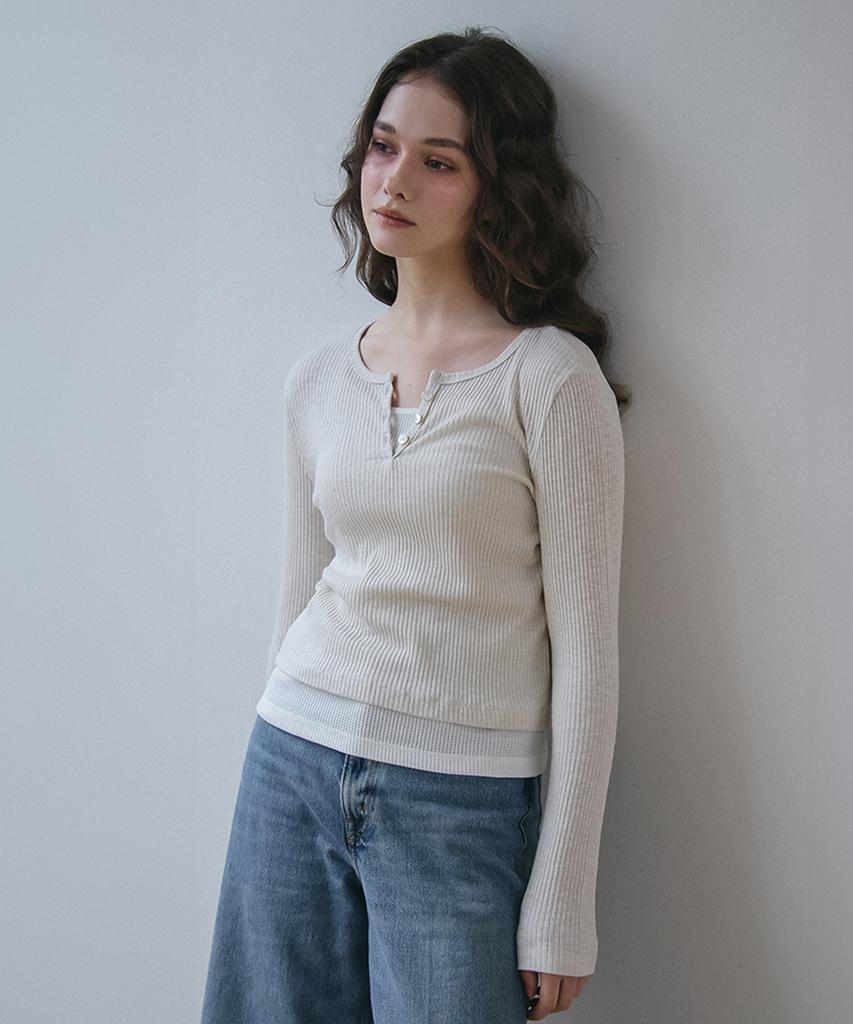 VEM.VER [2-Pack] Button Point Ribbed Long Sleeve T-Shirt_3 Colors