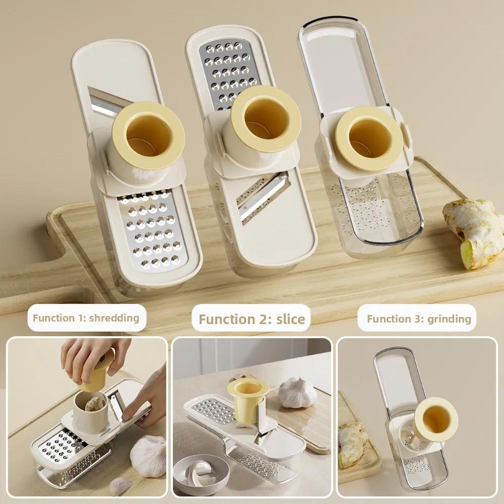 Tre-i-ett hållbar manuell hushållsmaskin i plast för vitlökstrampning, kvarn, rivare, multifunktionellt ingefära- och vitlöksverktyg