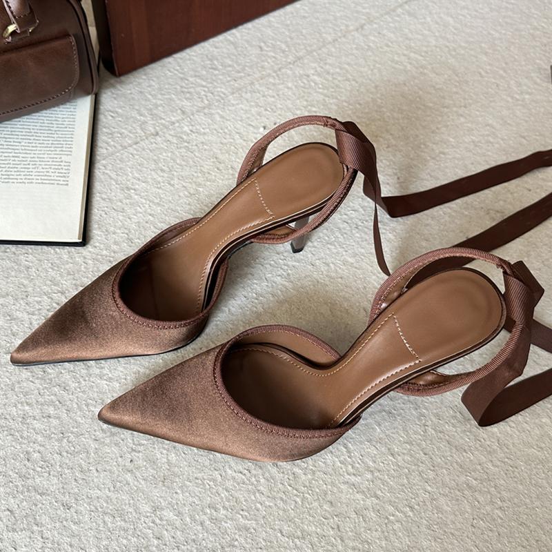 Модные Уличный Стиль Остроносые Ботильоны на Шнуровке Мулы Женские Туфли-лодочки Дизайнерские Слингбэки Тонкие Высокие Каблуки Банкетные Вечерние Туфли 35 коричневый
