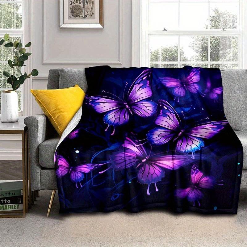 1pc Purple Butterfly Blanket For Home - Lightweight Flannel Throw For Sofa Bed Travel Camping Living Room Office Couch Chair