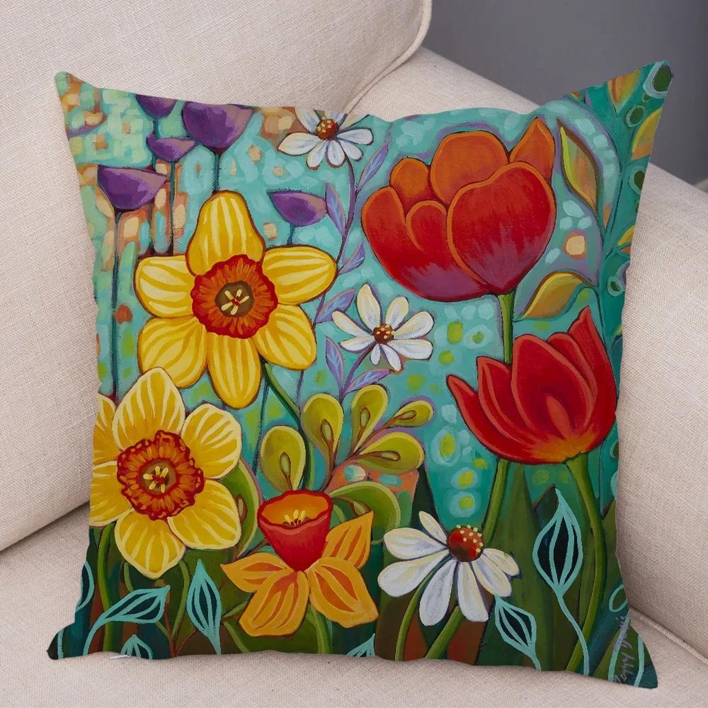 

Наволочка с акварельным цветком в скандинавском стиле, мягкая плюшевая наволочка с рисунком из мультфильма, цветочное растение, наволочка для дивана, дома, детской комнаты 30x30cm