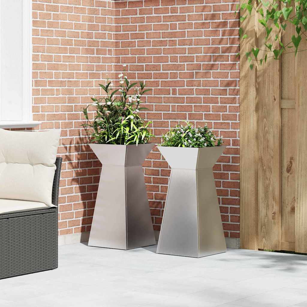 Column Planter 2 Pcs Silver 35 X 35 X 73 Cm