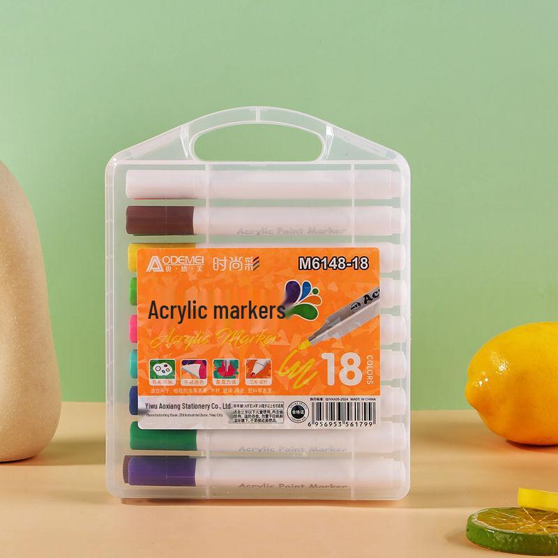 Ergonomic Triangular 18-Color Acrylic Marker Set for Kids and Students
