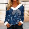 Women's Casual Fashion Long Sleeve Christmas Printed Flannel Collar Top
