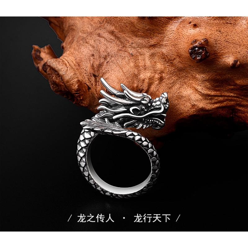 Adjustable Dragon Ring Men Women Vintage Style Plated Open Finger Zodiac Animal Geometric Design