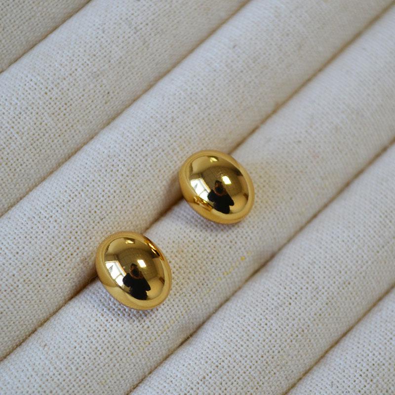 Japanese & Korean Elegant Gold-Plated Oval Brass Earrings with 925 Silver Posts