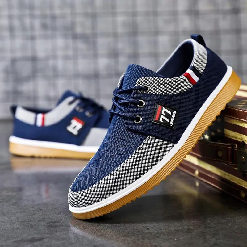 Fashion Men Canvas Shoes Soft Soled Driving Lace Up Working Flats Classic Male Vulcanized Shoes Big Size 47 Zapatos Hombres
