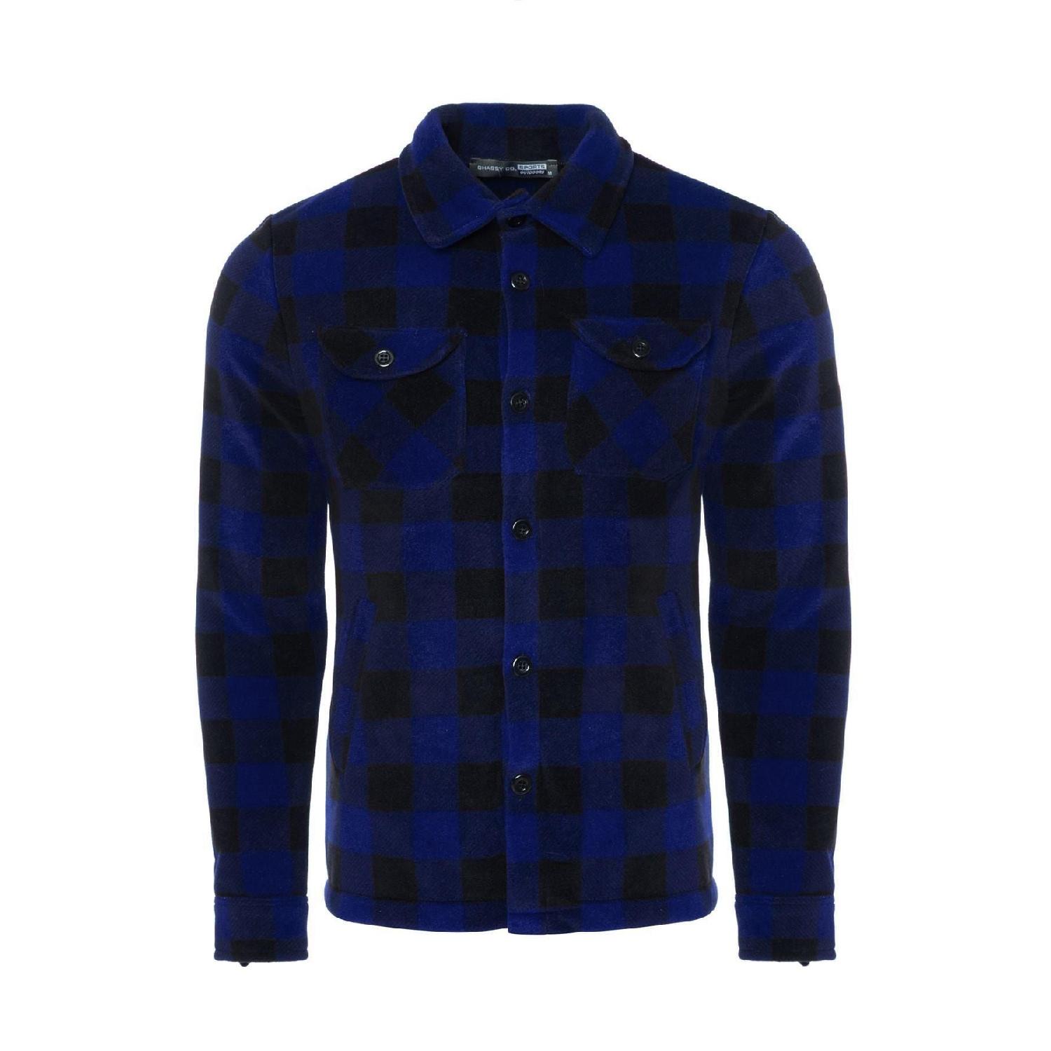 

Мужская флисовая уличная куртка-рубашка в клетку с двойными карманами на пуговицах S