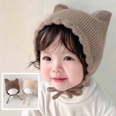 Babys Gehörschutz Strickmütze Weich Warm Herbst Winter Säugling Kleinkind Mütze Für Mädchen Jungen Einfarbig Mützen