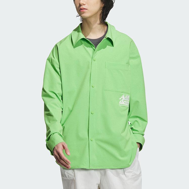 Adidas Small Logo Shirt Solid Color Sun Protection UPF50+ Casual Sports Long Sleeve Shirt Men Shirts Lime-Green JP2595