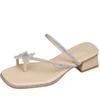 Sommer neue koreanische Zehensandalen Strass Damenschuhe Schleife Blockabsatz Zehensteg High Heels
