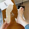 X281-2 sandals women's 2025 fashion new spring and summer outer wear one-word transparent thick heel solid color high heel cool slippers