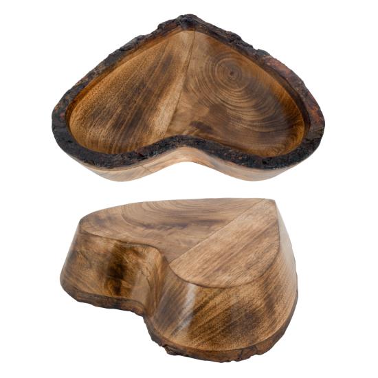 Divit Shilp Natural Wooden Tray, Serving Bowl for Salad, Veggies and Fruits, Large Deep Tray for Family, Party (Heart Bowl Bark Edge)
