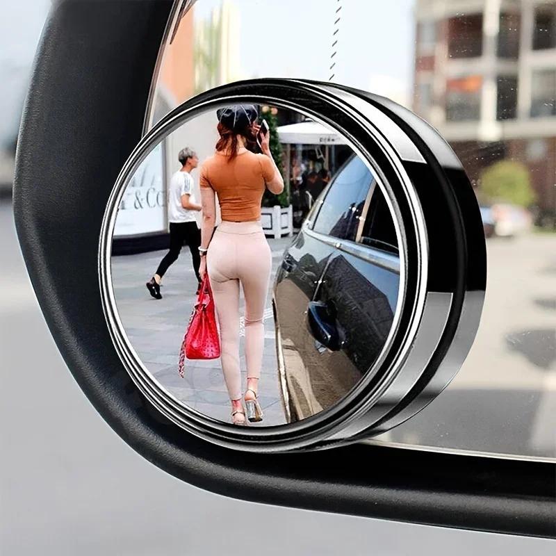 2Pcs Car Mirror Adjustable Round Frame Convex Wide-angle 360 Degree Blind Spot Clear Rearview Auxiliary Mirror Driving