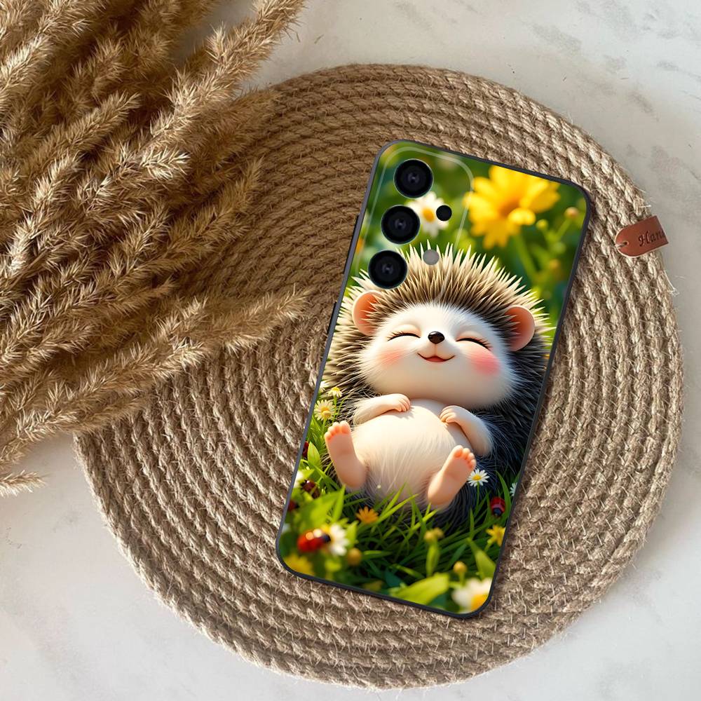 Phone Case For Samsung S25,S24,S21,S22,S23,S30,Ultra,S20,Plus,Fe,Lite,Note,10,9,Cute Animal Hedgehog 5G Black Cover