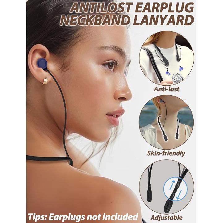 HALLEAST Earplugs Cord, Anti-Lost Earplug Lanyard Neckband, Safety Connector Strap, Black