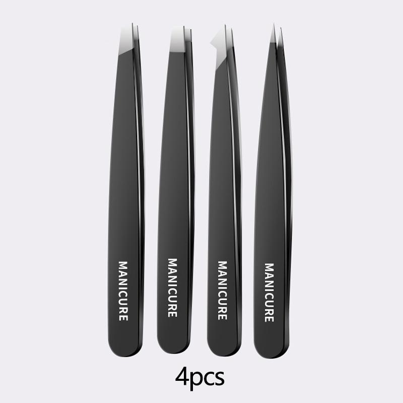 

Набор из 4 пинцетов - профессиональные пинцеты из нержавеющей стали для бровей - отличная точность для удаления волос на лице, заноз и вросших волос чёрный