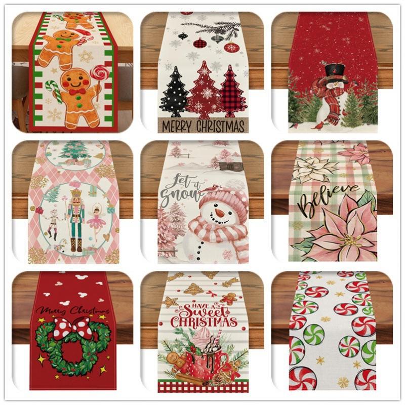 Festive Christmas Table Runner & Placemats Set - Cute Cartoon Print Heat-Resistant Coasters for Party Decor