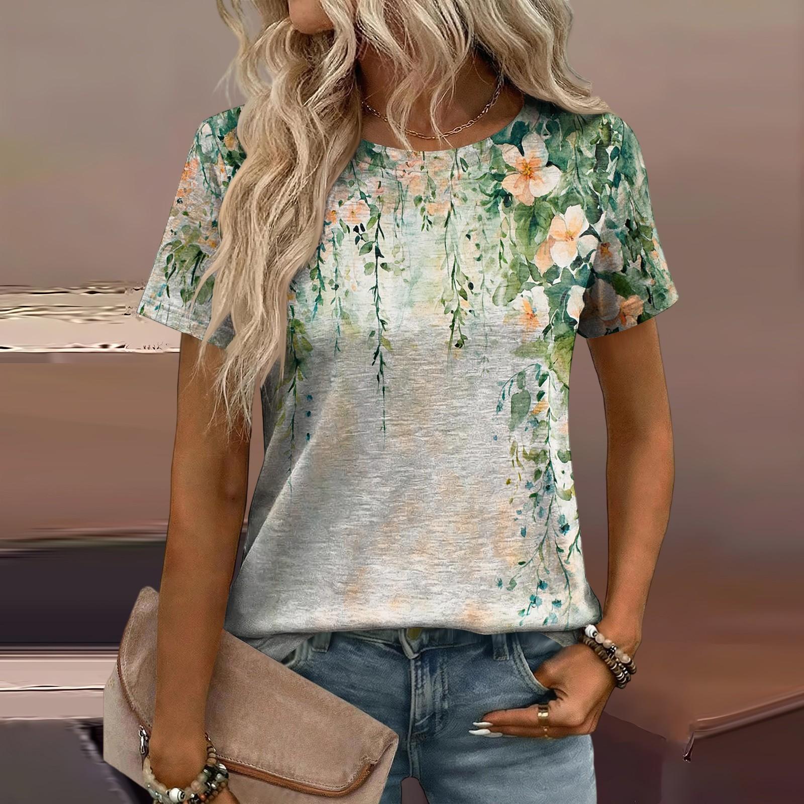 

Boho tops for women with floral print ladies tops short sleeve tops for women uk suitable for casual occasions womens tops M зелёный