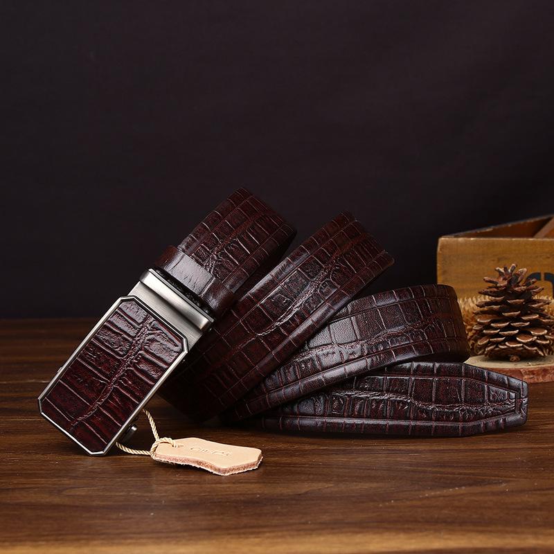 High-End Business Light Luxury Crocodile Embossed Belt Men'S Genuine Leather First Layer Cowhide Automatic Buckle Casual Dress Pants Belt
