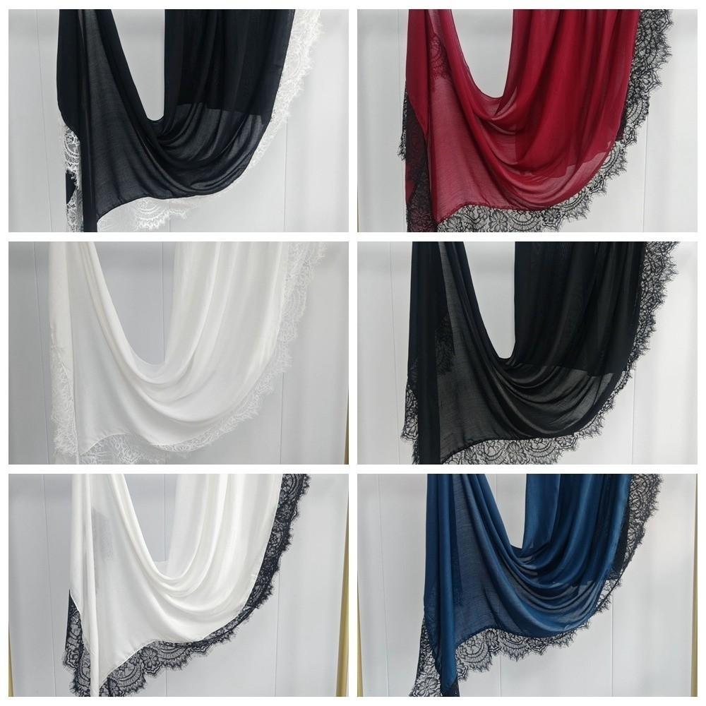Breathable Sunscreen Lace Edge Headscarf Long Cotton Hijab Scarf Veil Turban Thin Large Shawl Gift