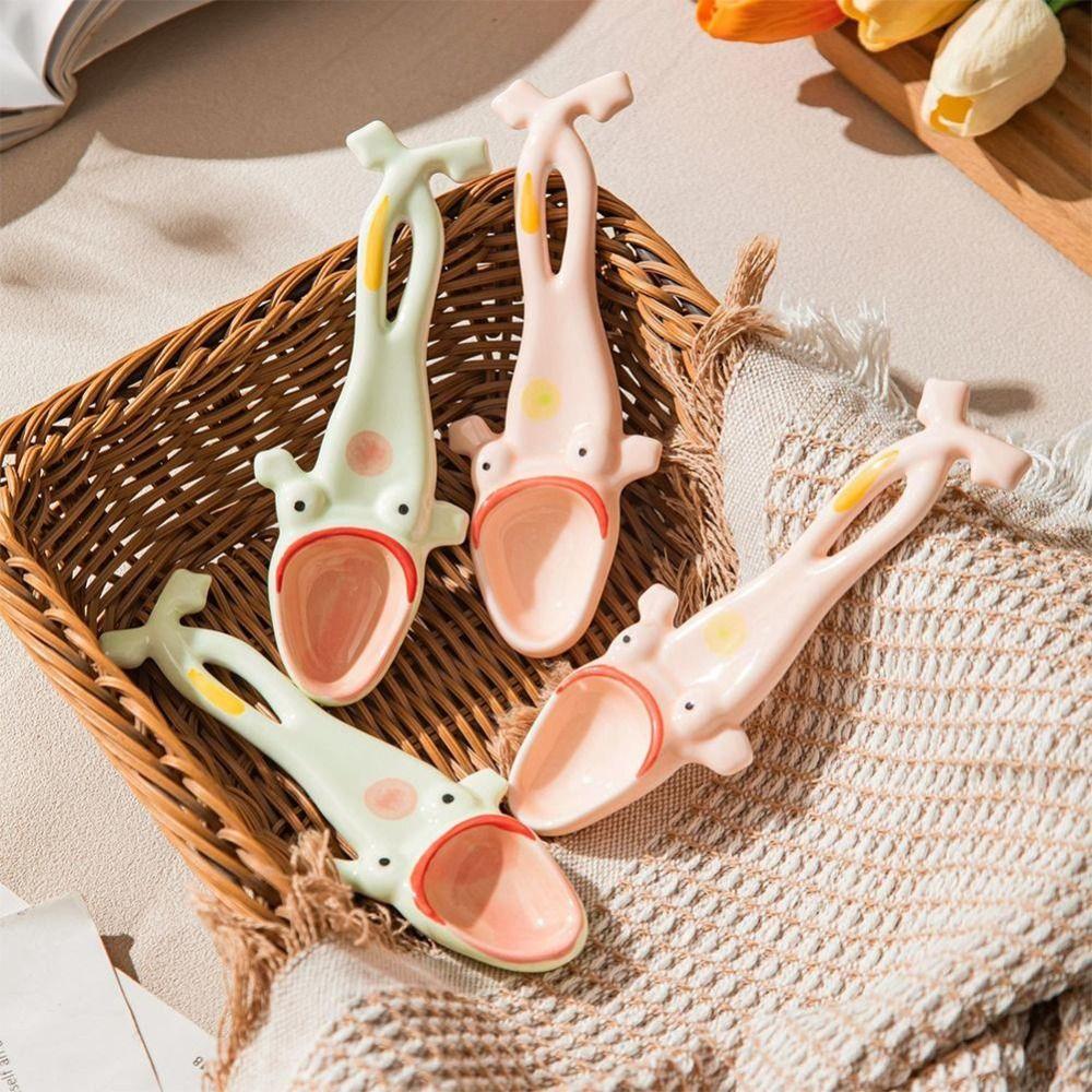 Creative Ugly Frog Design Ceramic Frog Spoon Hangable Handmade Ceramic Dessert Spoon Big Mouth Funny Spoon Eating Drinking Soup