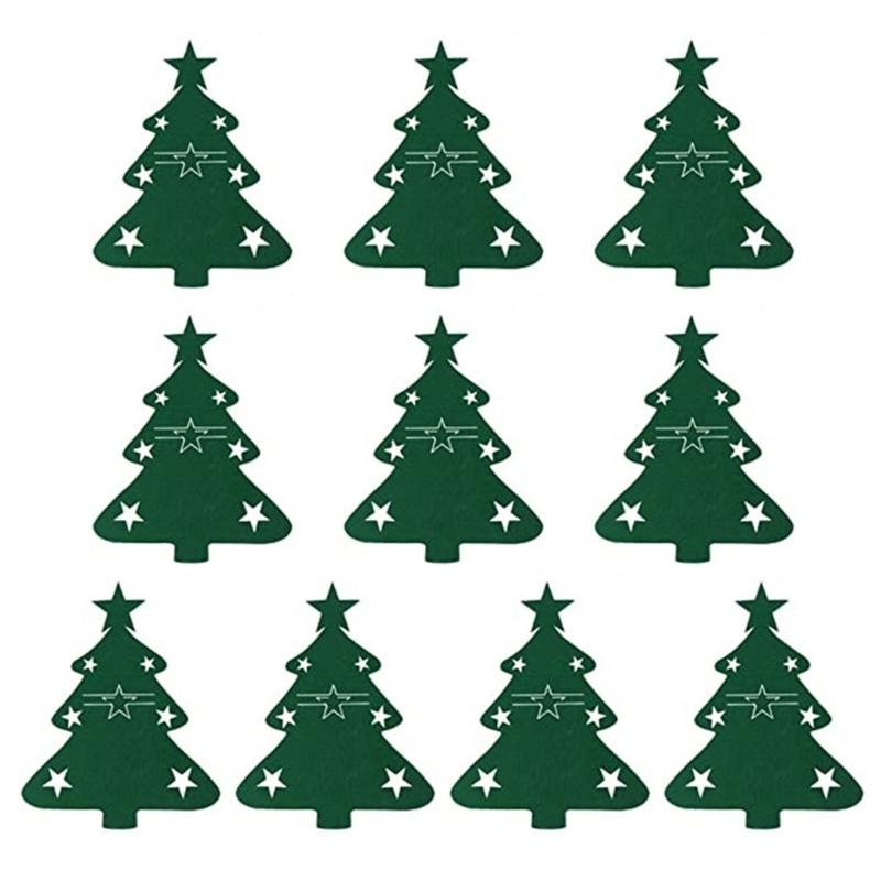 

10Pcs/set Christmas Tree Shaped Cutlery Holders Festive Knife Fork Organiser Bag зелений