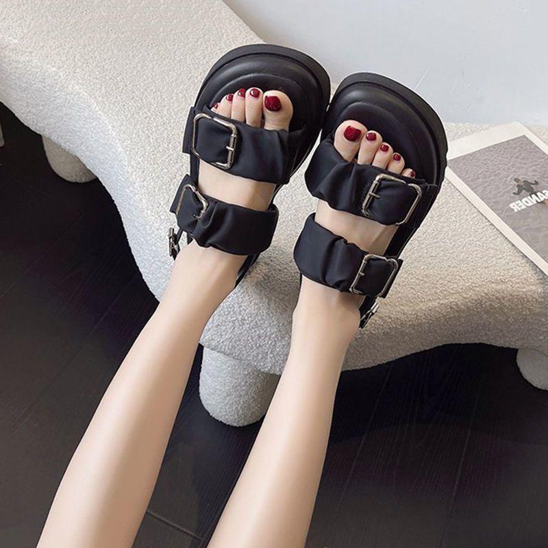 Footwear Beach Women's Shoes Wedge with Platform Waterproof Sandals for Woman Beige Summer 2024 Medium Heels Buckles Trend H Vip
