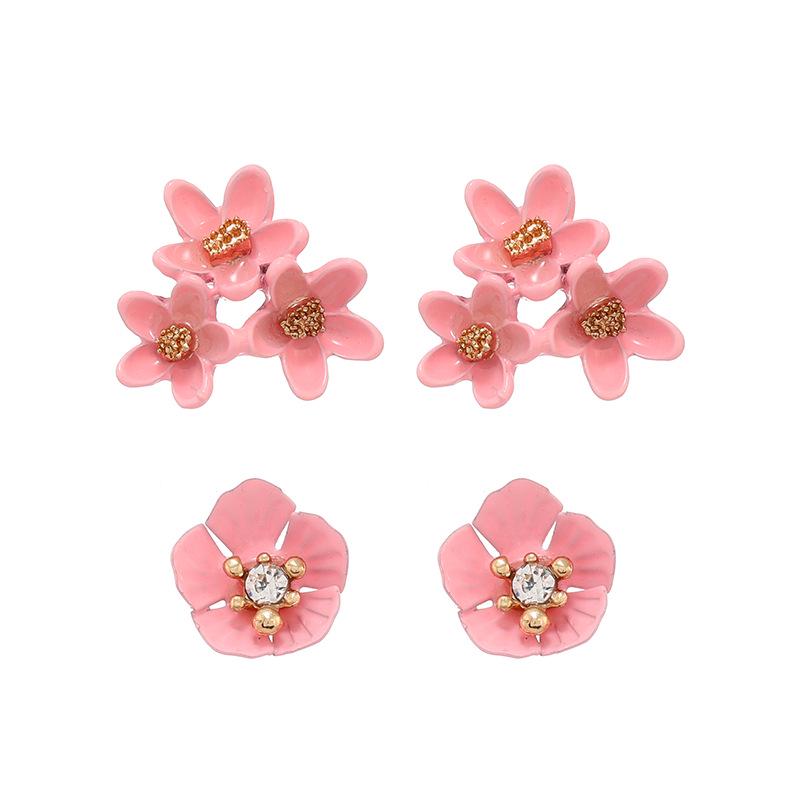 Trendy Rhinestone Flower Earrings for Women: Two-Piece Korean Style Jewelry Set