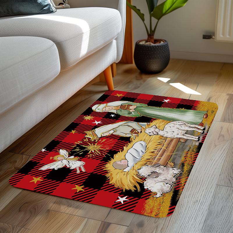 

Rug Christmas Santa Claus Pine Snowman Print for New Year Christmas Gift Floor Decor Rug Entrance Living Room Bedroom Ornament 40x60cm