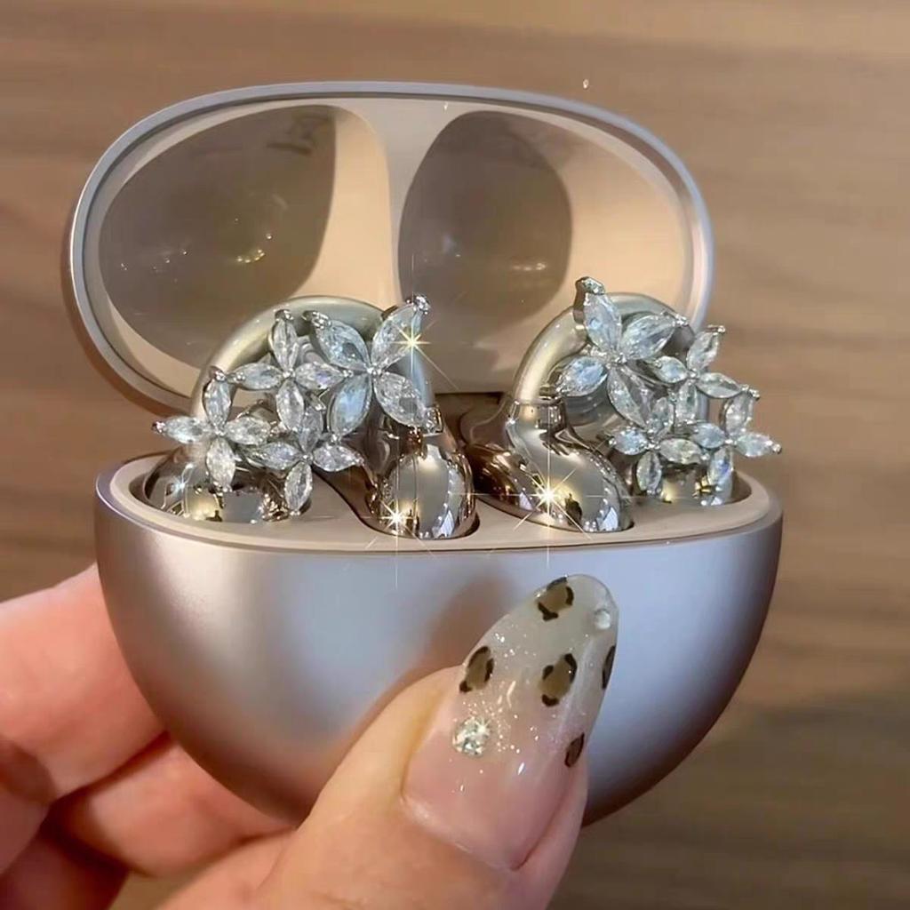 Freeclip Earphones Drill Buckle Ear Clip Earphones Decoration Flower Accessories Stud Earrings Women'S Light Luxury Premium Ear Accessories