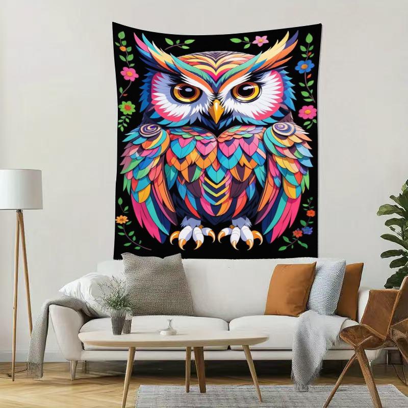 Colorful Feathers and Bright Eyes Digital Printing Polyester Wall Tapestry Suitable for Use In Living Rooms Offices Bars Party