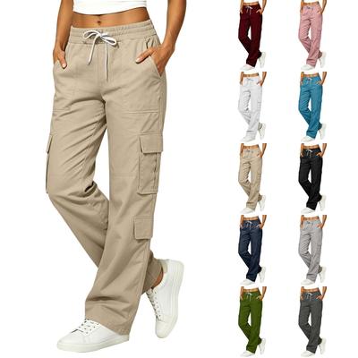 Pantalones Cargo Casuales de Algodón y Lino para Mujer con Múltiples Bolsillos para el Uso Diario