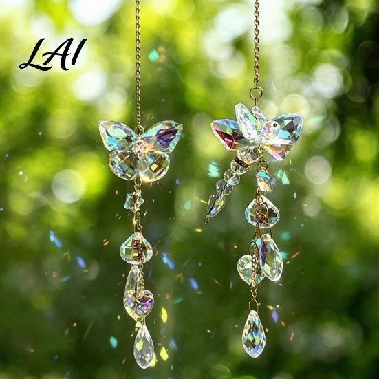 Crystal Wind Chimes for Garden Butterfly & Dragonfly Suncatcher Colorful Rainbow Maker Prism Hanging Unique Housewarming Gifts New Home Ornament,