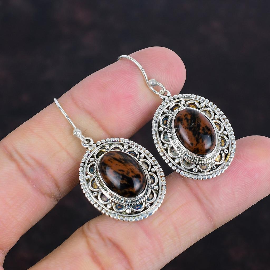 Mahogany Obsidian Earring Unique Vintage Earring Original Gemstone Handmade Earring 925 Sterling Silver Earring Dainty Jewelry Gifts For Her