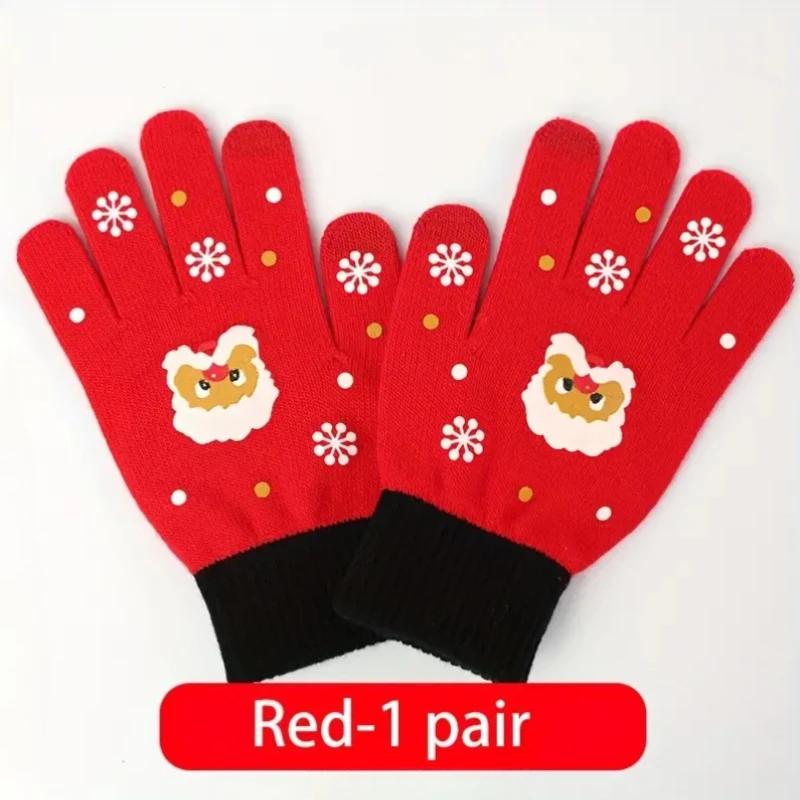 Christmas Warm Knit Gloves Touchscreen Five Finger Winter Gloves for Adults and Kids Soft Thermal Accessory Perfect Holiday Gift