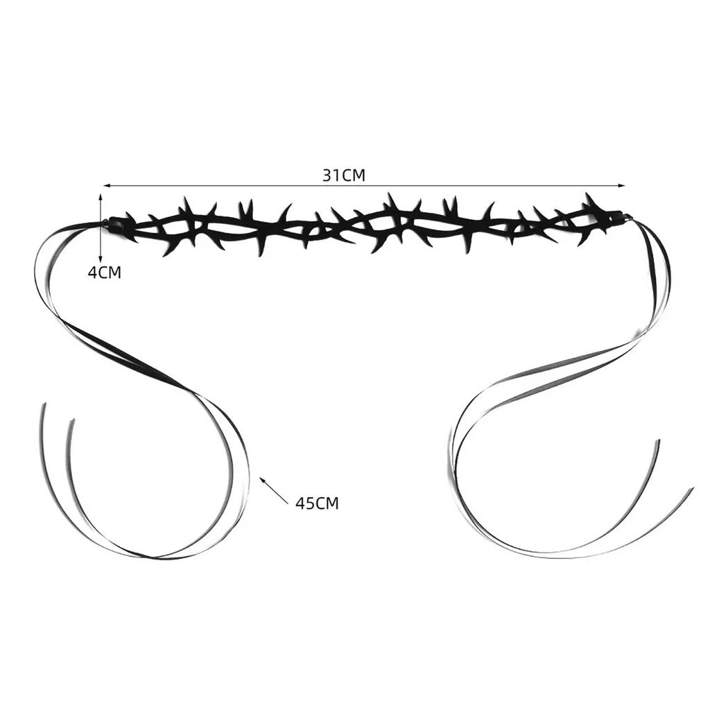 Dark tie Goth style personality fashion suede black thorn roleplay witch masquerade ball Strap choker Choker collar necklace gir