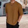 INCERUN Men Round Neck Short Sleeve Tops Solid Color Texture T-shirts