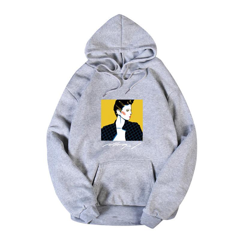 

Женская толстовка с капюшоном свободного кроя с принтом для женщин, осень-зима, плюшевые толстовки с длинными рукавами, свитшот, топ L серый