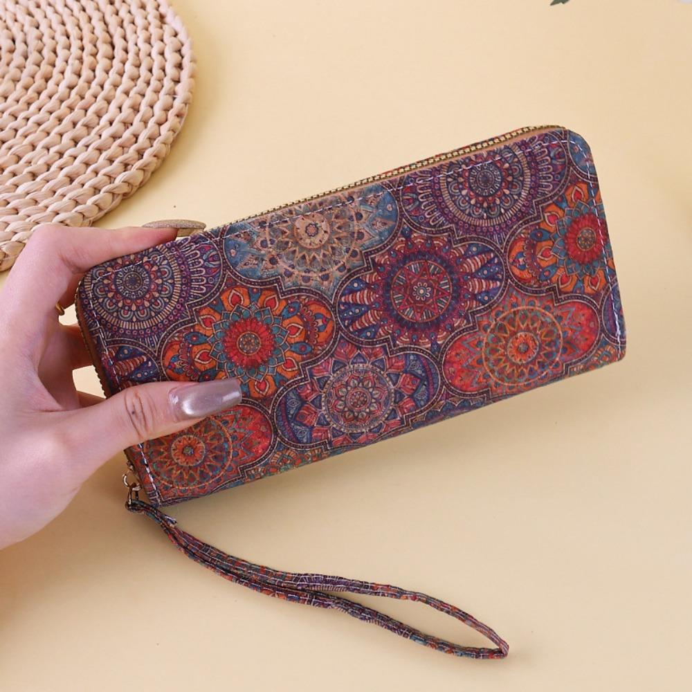 

Retro Flower Printing Wallets Women Zipper Long Style Coin Purse PU Multiple Card Slots Card Holder Daily Use
