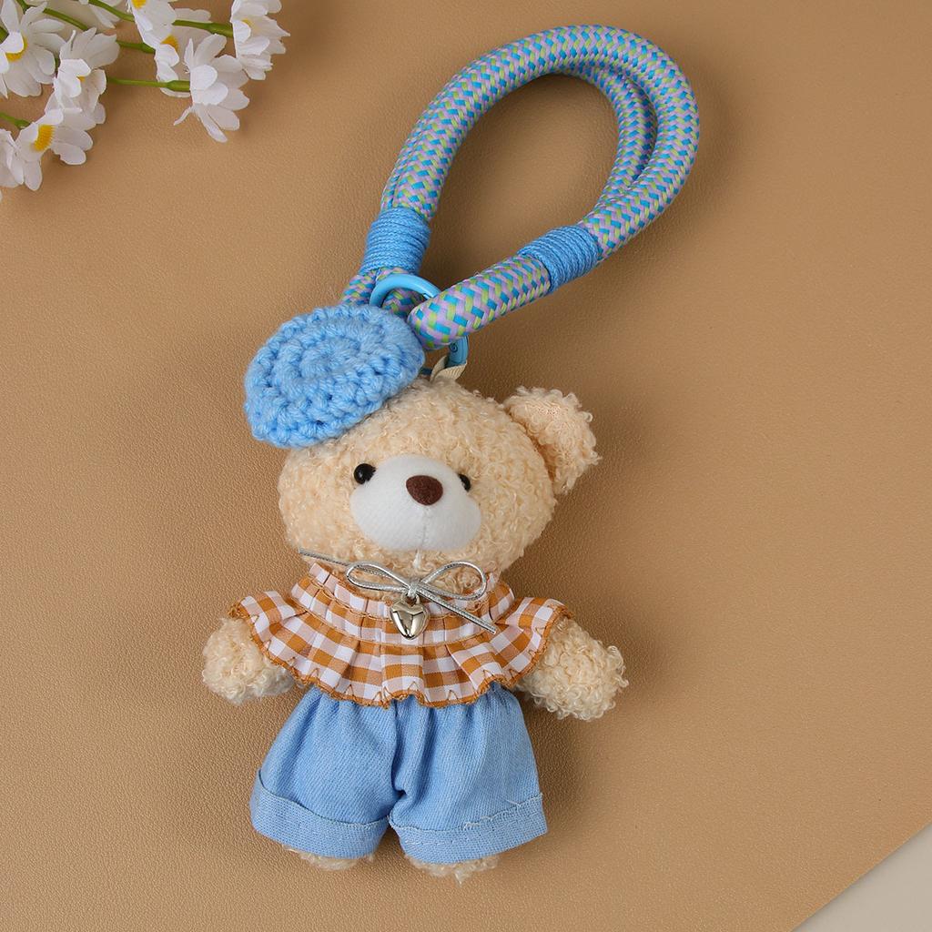 Korean version of the original handmade cute plush beret bear bag pendant plush pendant keychain