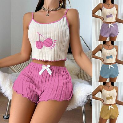 Set Pigiama Estivo 2 Pezzi da Donna Casual Crop Top e Pantaloncini Pigiama Abbigliamento da Casa Indumenti da Notte Abbigliamento da Casa