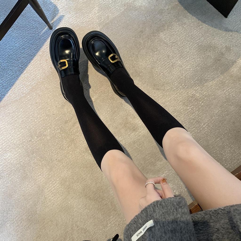 Sheepskin Grape Mother Same Noble Gold Buckle Platform Loafers Women's Leather Round Head British Lazy Thick Heel Small Leather Shoes