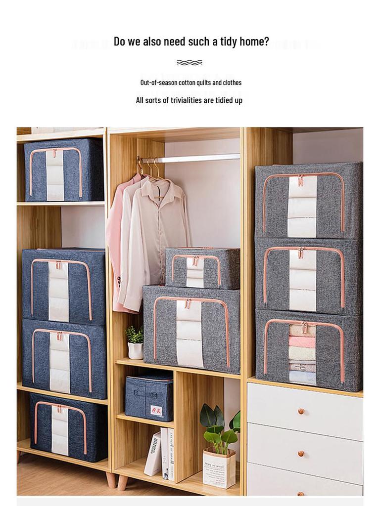 Foldable Steel Frame Multipurpose Quilt and Clothes Organizer with Transparent Window